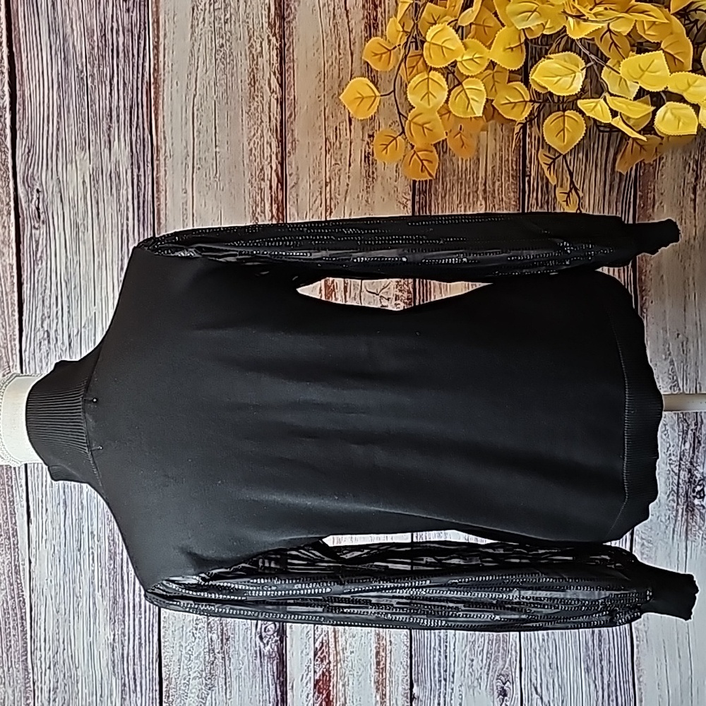89TH + MADISON BLACK SHEER LONG SLEEVE MOCK TURTLENECK PULLOVER SWEATER - Picture 5 of 12